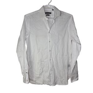 John Varvatos USA Mens 15.5 L Button Up Shirt White Dress Modern Fit Long Sleeve